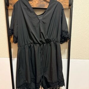 Black Lace Trim Romper shorts